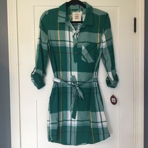 SO Green Plaid Long Sleeve Dress